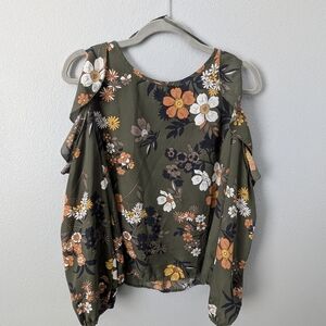 One Clothing Floral Blouse - Olive and Orange